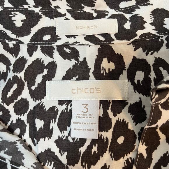 Chicos No Iron Cheetah Button Up Blouse Brown White Size 3 / XL Leopard Office - Picture 3 of 7